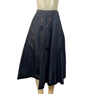 Vintage 80''s Miss Féraud Women's Black  With Embroidered Floral Art Long Skirt